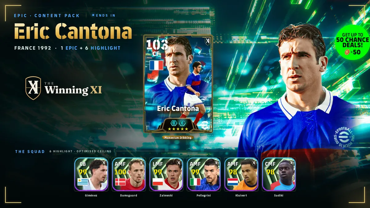 La schermata del sorteggio Eric Cantona in eFootball