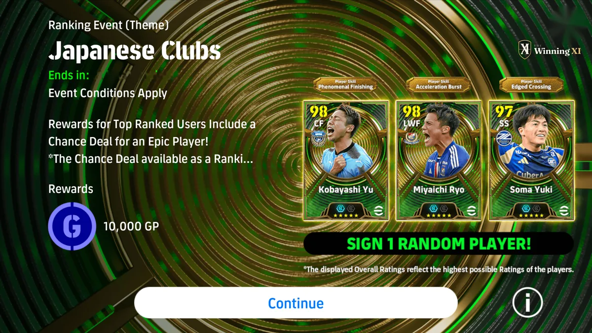 The Japanese Clubs draw screen in eFootball