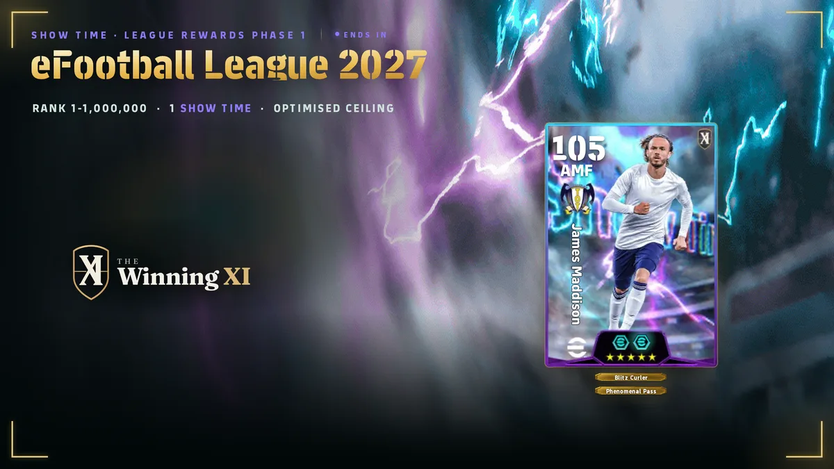 The eFootball™ League 2027 Rewards Phase 1 draw screen in eFootball