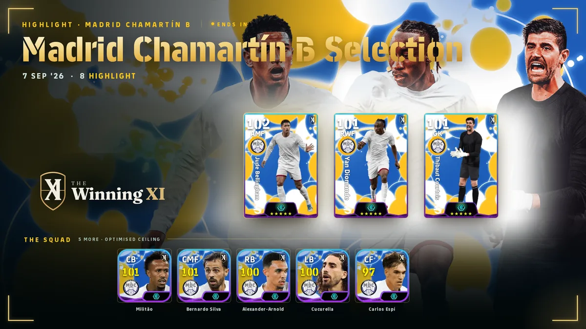 The Madrid Chamartín B Selection draw screen in eFootball