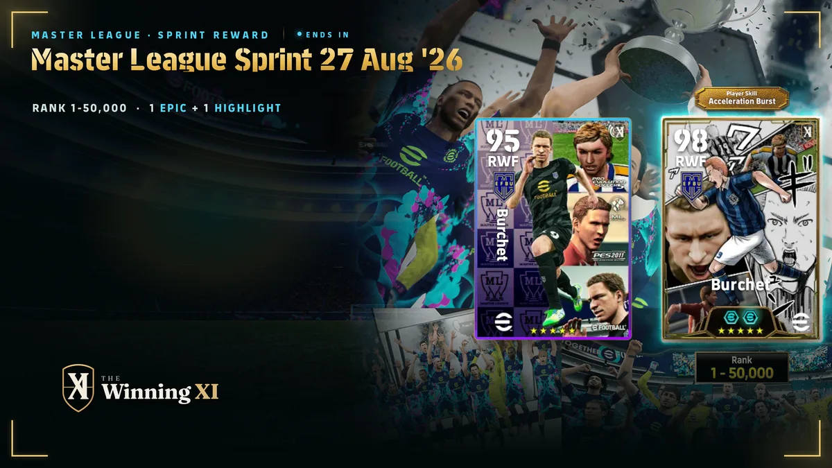 The Master League Sprint 27 Aug '26 draw screen in eFootball