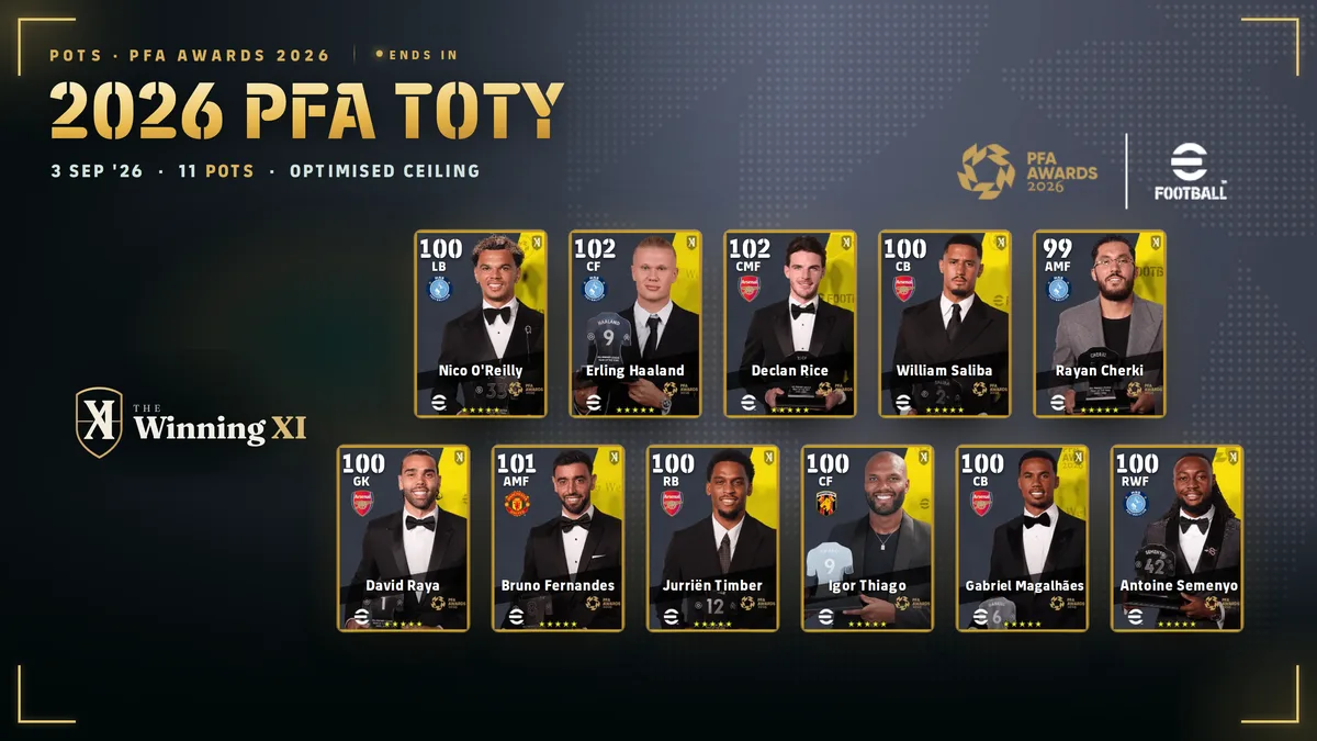 The 2026 PFA TOTY draw screen in eFootball