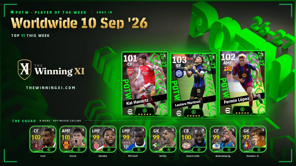 The POTW Worldwide 10 Sep draw screen in eFootball