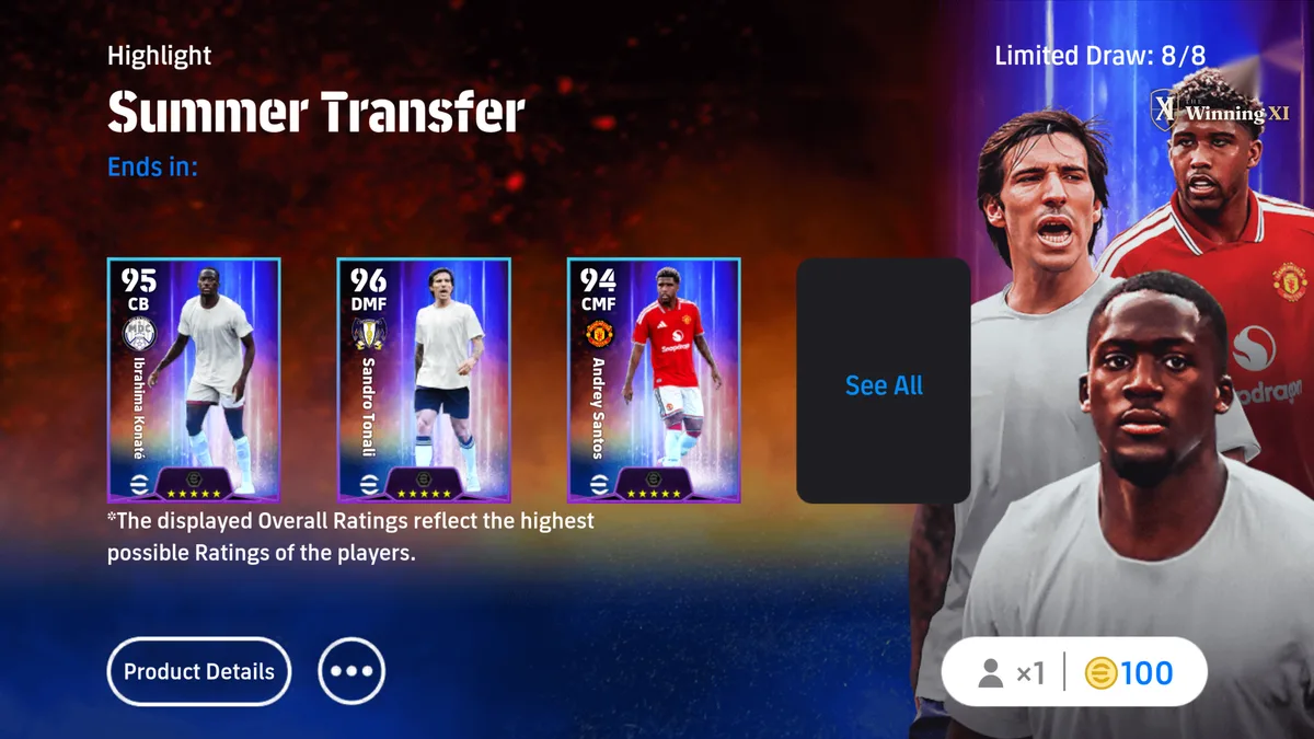 The Summer Transfer draw screen in eFootball